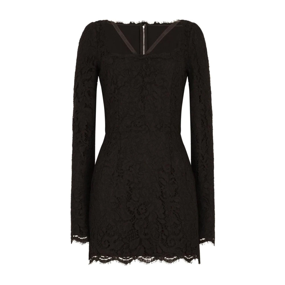 Dolce & Gabbana Kanten Mini Jurk met Lange Mouwen Black Dames