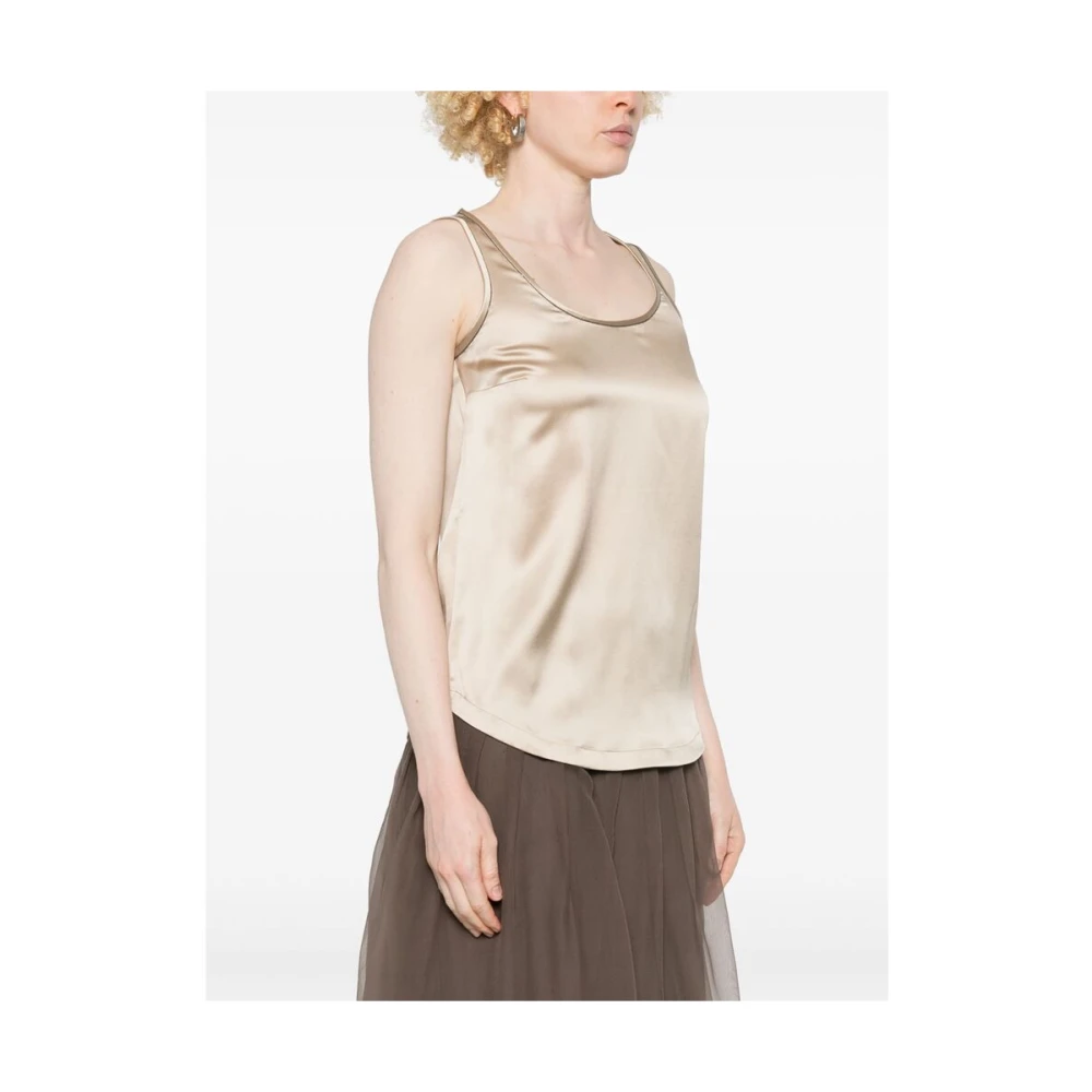 BRUNELLO CUCINELLI Beige Mouwloze Top met Scoop Neck Beige Dames