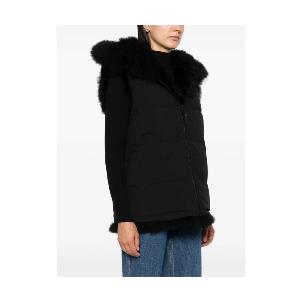 Yves Salomon Zwarte Gewatteerde Omkeerbare Hooded Vest Black Dames