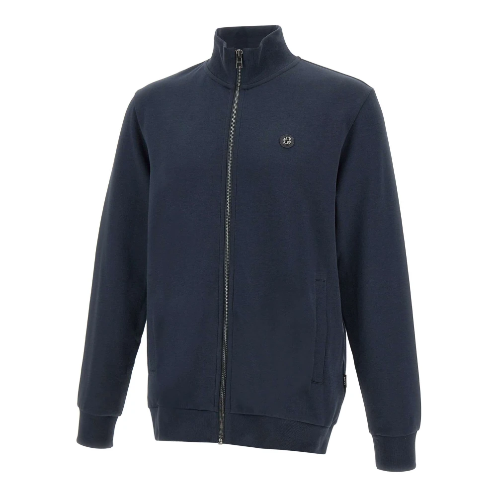 Hugo Boss Blauwe Katoenen Sweatshirt met Volledige Rits Blue Heren