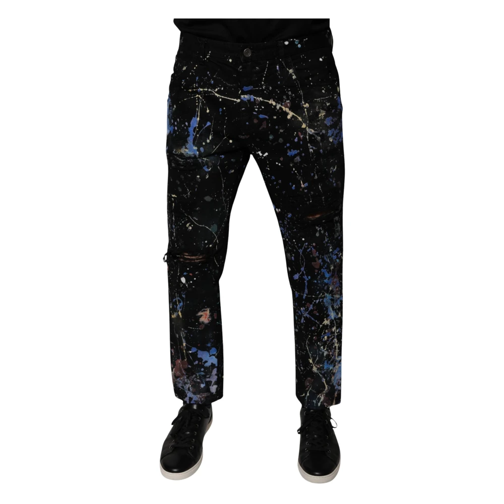 Dolce & Gabbana Women's Black Slim Fit Jeans, M, Color Splash Cotton Skinny Denim Jeans