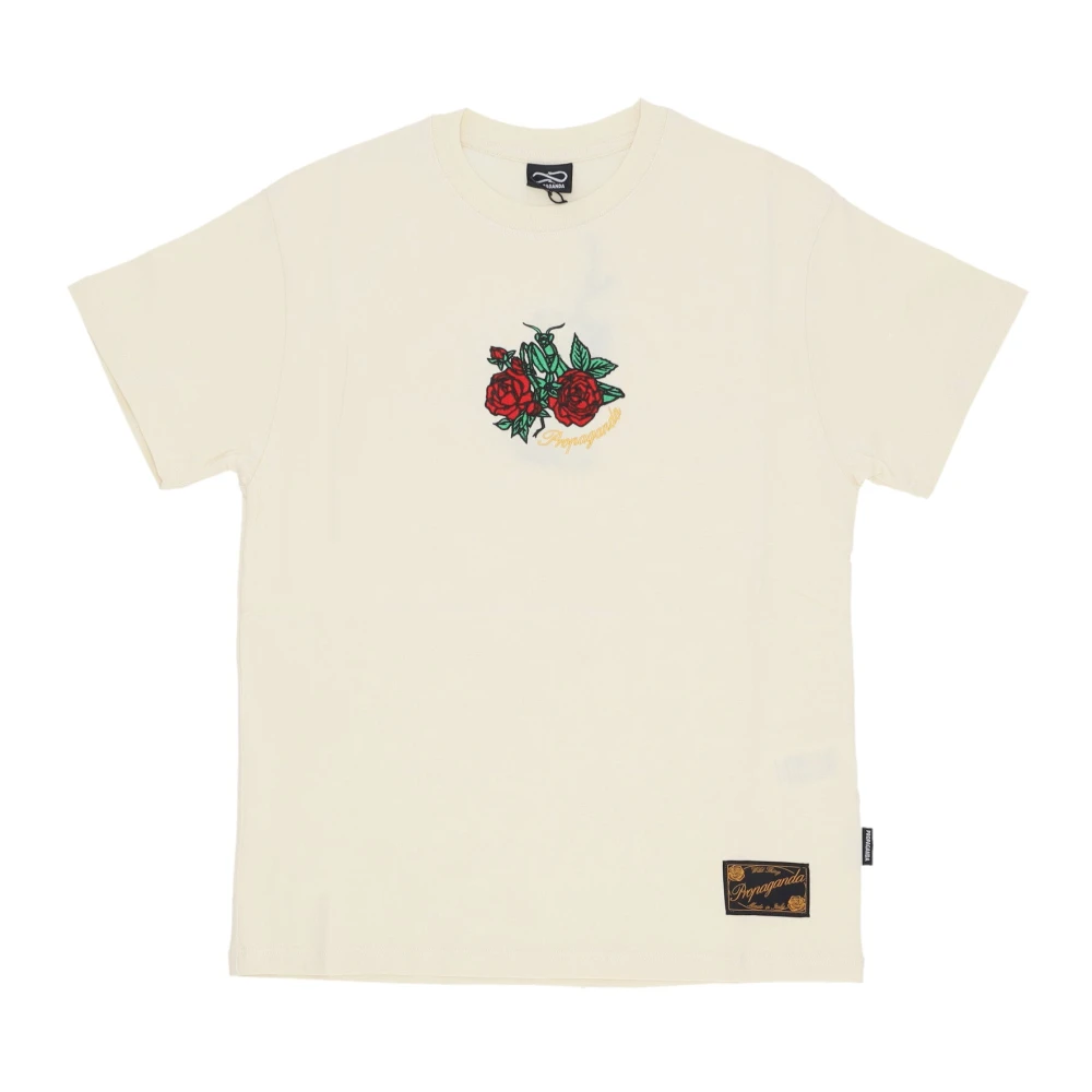 Propaganda Geborduurd Katoenen T-shirt met korte mouwen Beige Heren