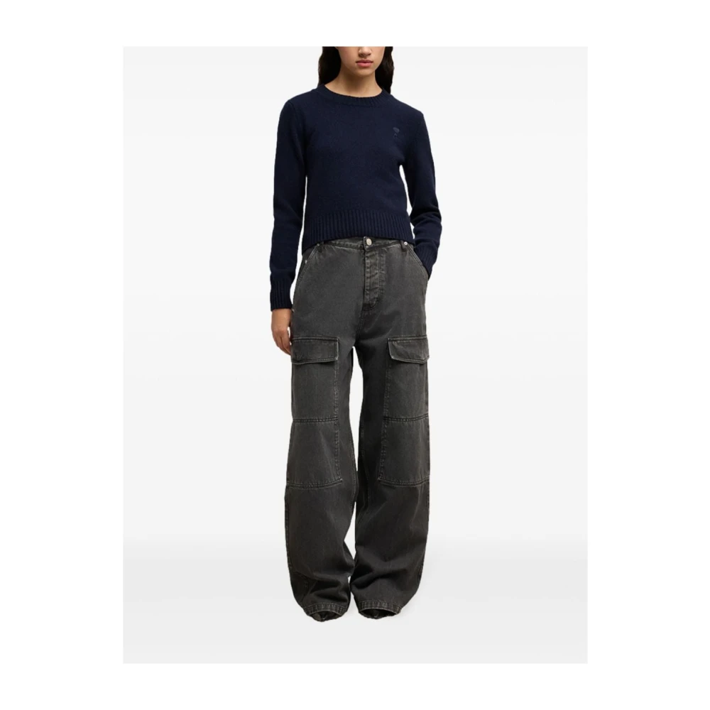 Ami Paris Blauwe Wol-Kasjmier Trui met Monogram Blue Dames