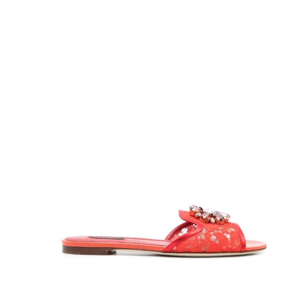 Dolce & Gabbana Women's Red Crystal Embellished Lace Mules