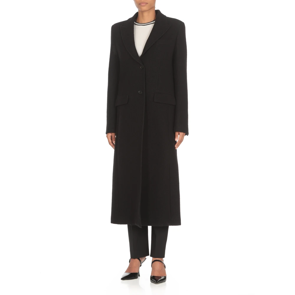 Msgm Zwarte Wollen Jas Peak Revers Black Dames