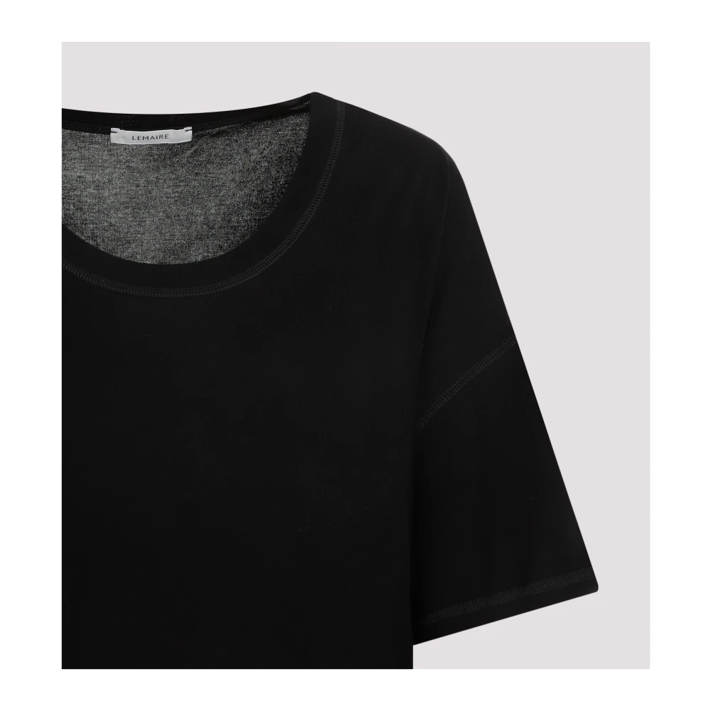 Lemaire Zwart Geribbeld Katoenen T-shirt Black Dames