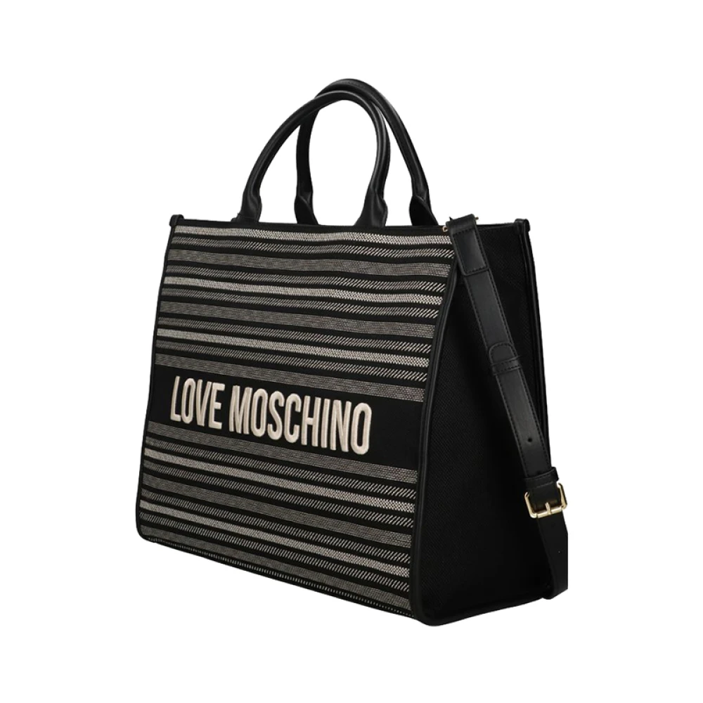 Moschino Elegante Zwarte Handtas met Gouden Logo Black Dames