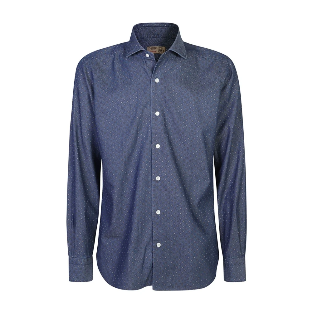 Barba Blauw Abstract Patroon Print Shirt Blue Heren