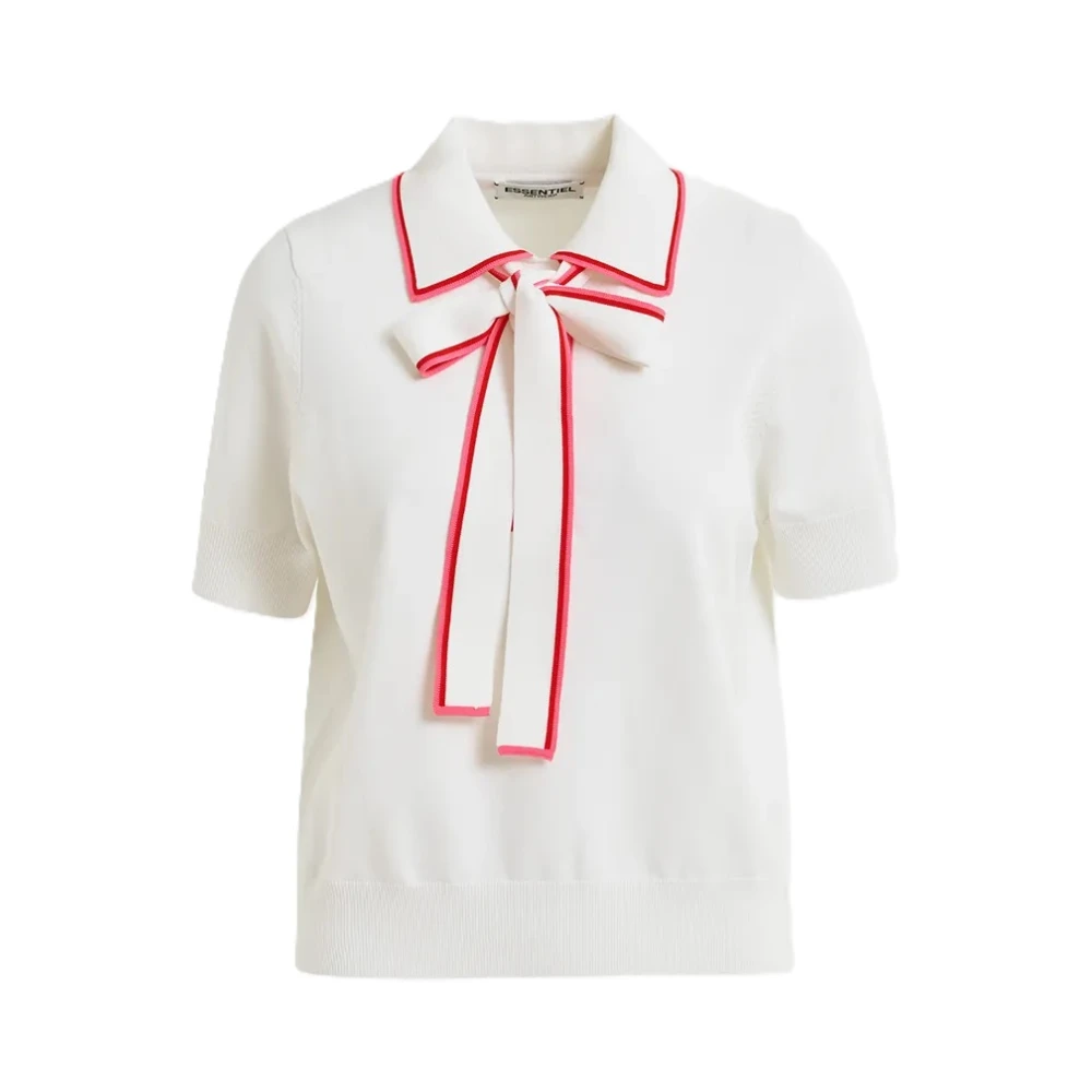 Essentiel Antwerp Räfflad Stickad Polo Skjorta med Bälte White, Dam