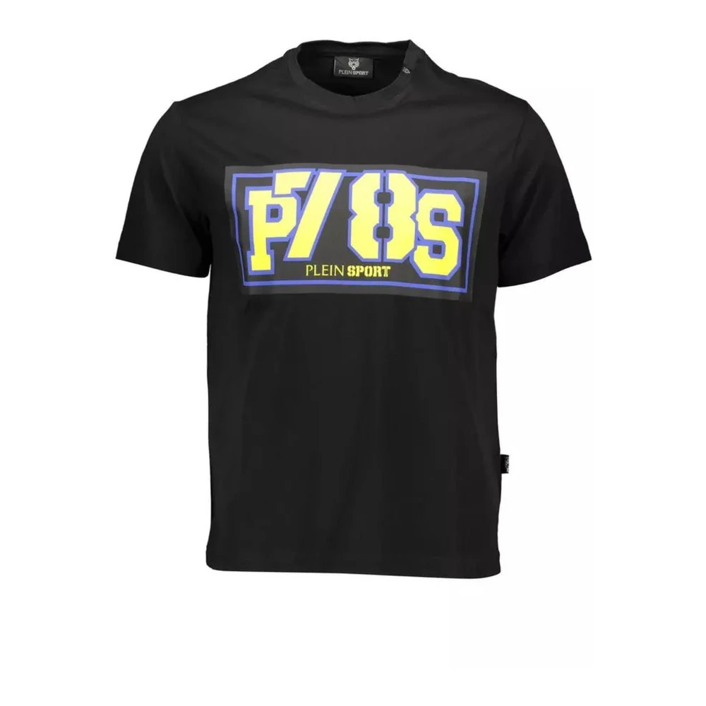 Plein Sport Men's Black T-Shirts,, Stylish Logo Print Crew Neck Tee Medium