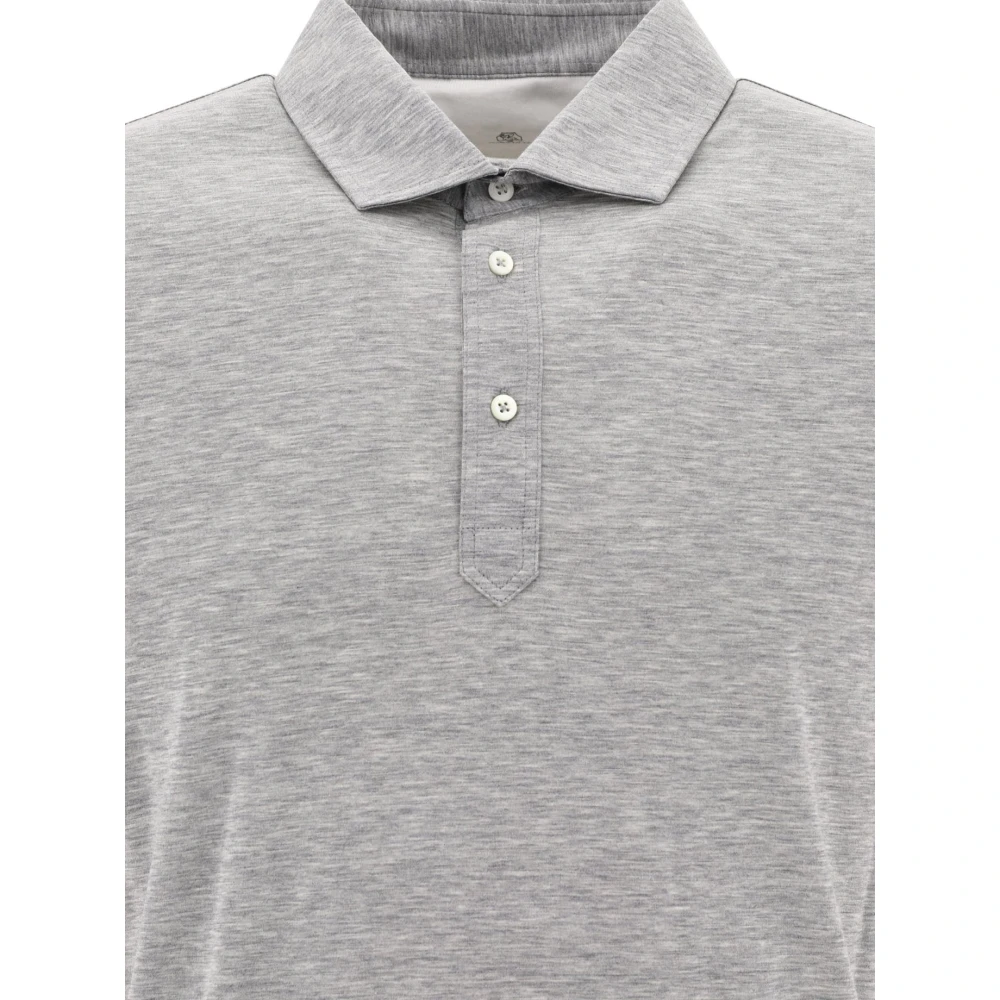 BRUNELLO CUCINELLI Faux Layering Polo Shirt Silk Cotton Gray Heren
