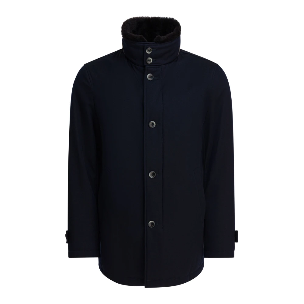 Herno Men's Blue Carcoat In Diagonal Wool