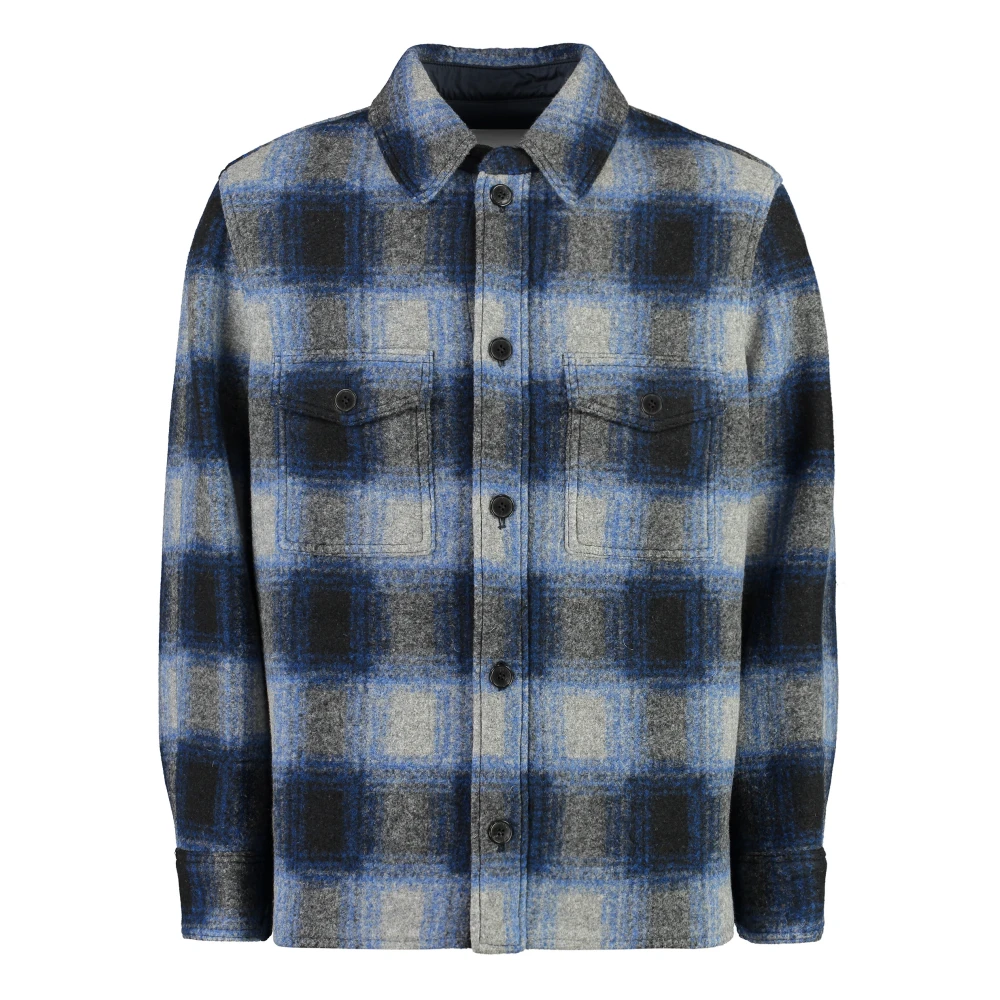 Isabel marant Geruite Overshirt met Geknoopte Zakken Blue Heren