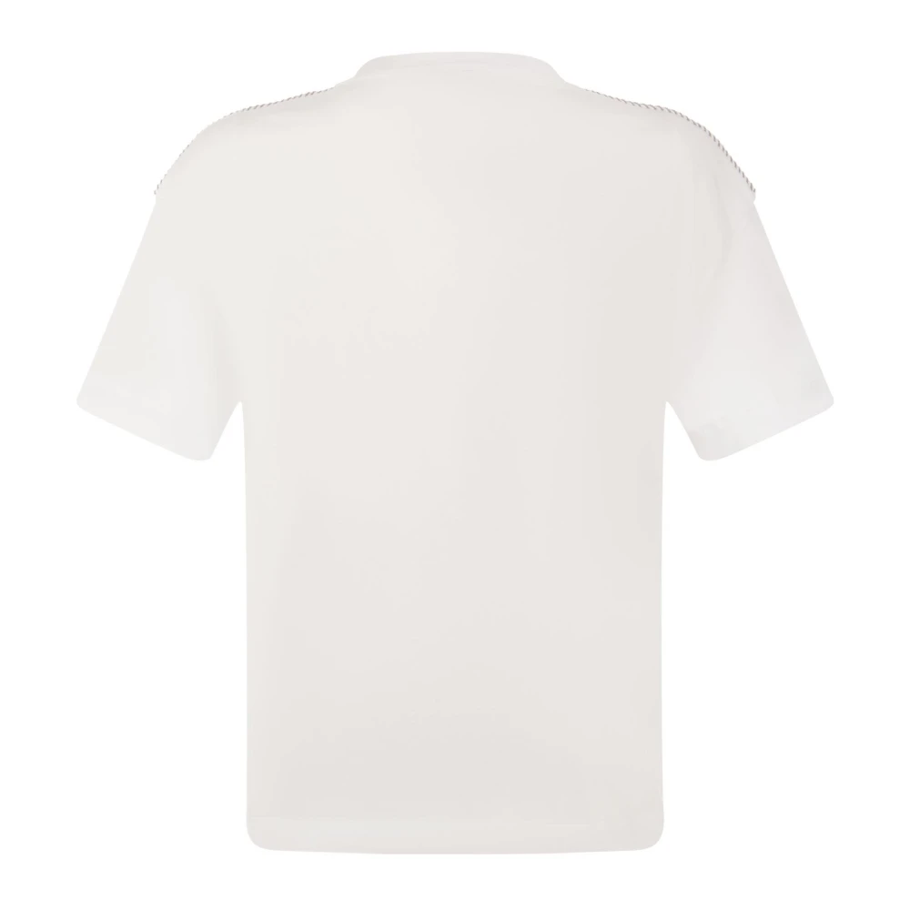 BRUNELLO CUCINELLI T-shirt van stretchkatoenen jersey met glanzende schouders White Heren