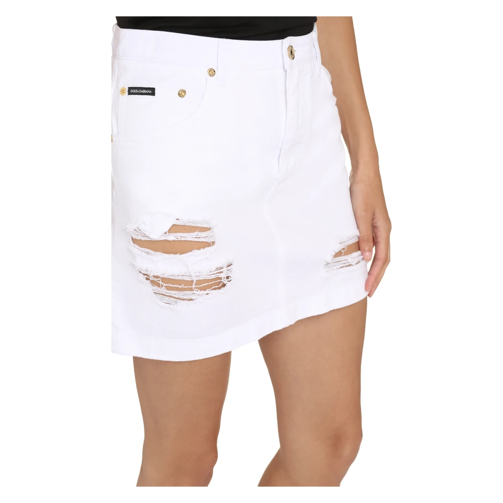 Dolce & Gabbana Versleten Denim Minirok White Dames