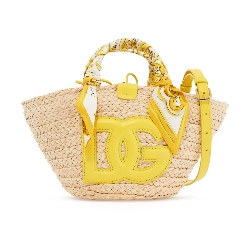 Dolce & Gabbana Stro Tote Bag met Zijden Sjaal Yellow Dames