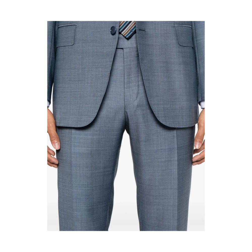 Canali Blauw Frontknoop Pak met Riem Blue Heren