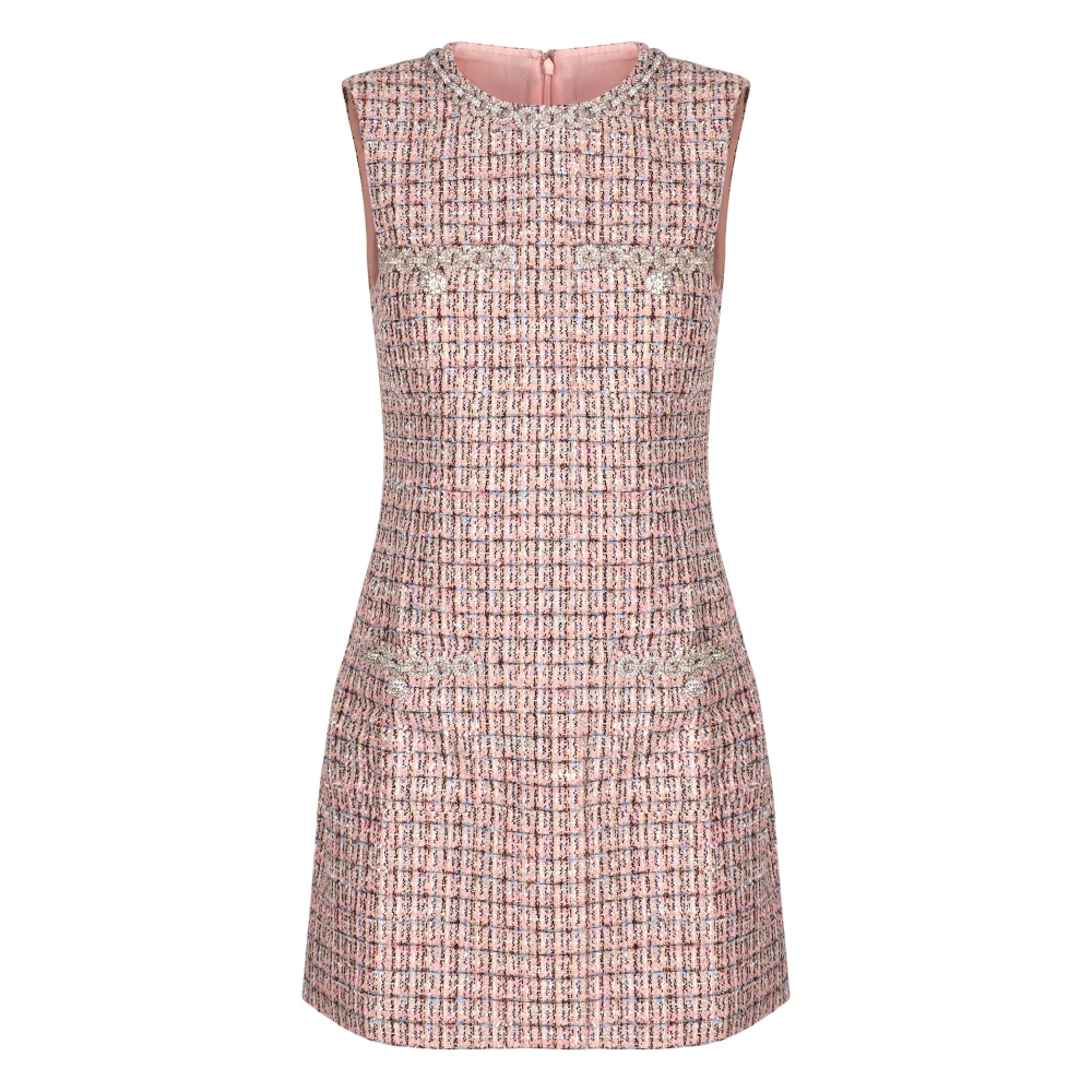 Self Portrait Women's Pink Short Dresses, Xs, Mini Bouclé Dress