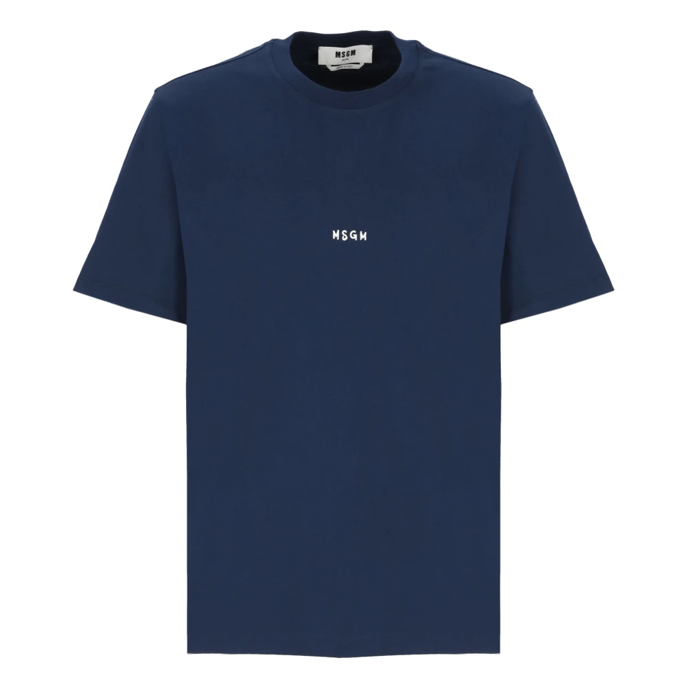 Msgm Blauw Katoenen T-shirt met Logo Blue Heren