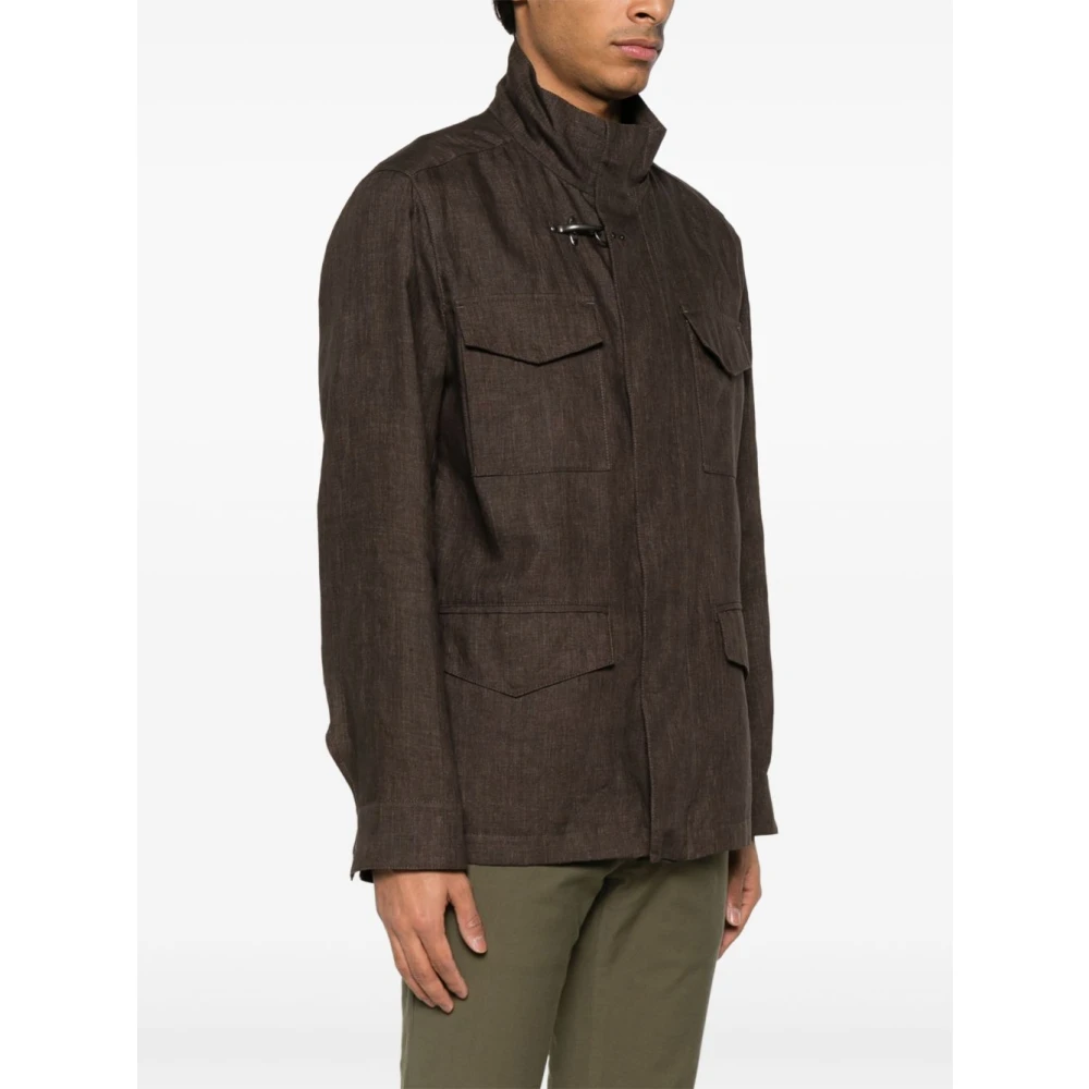 Fay Bruine Linnen Jas Buitenkleding Brown Heren