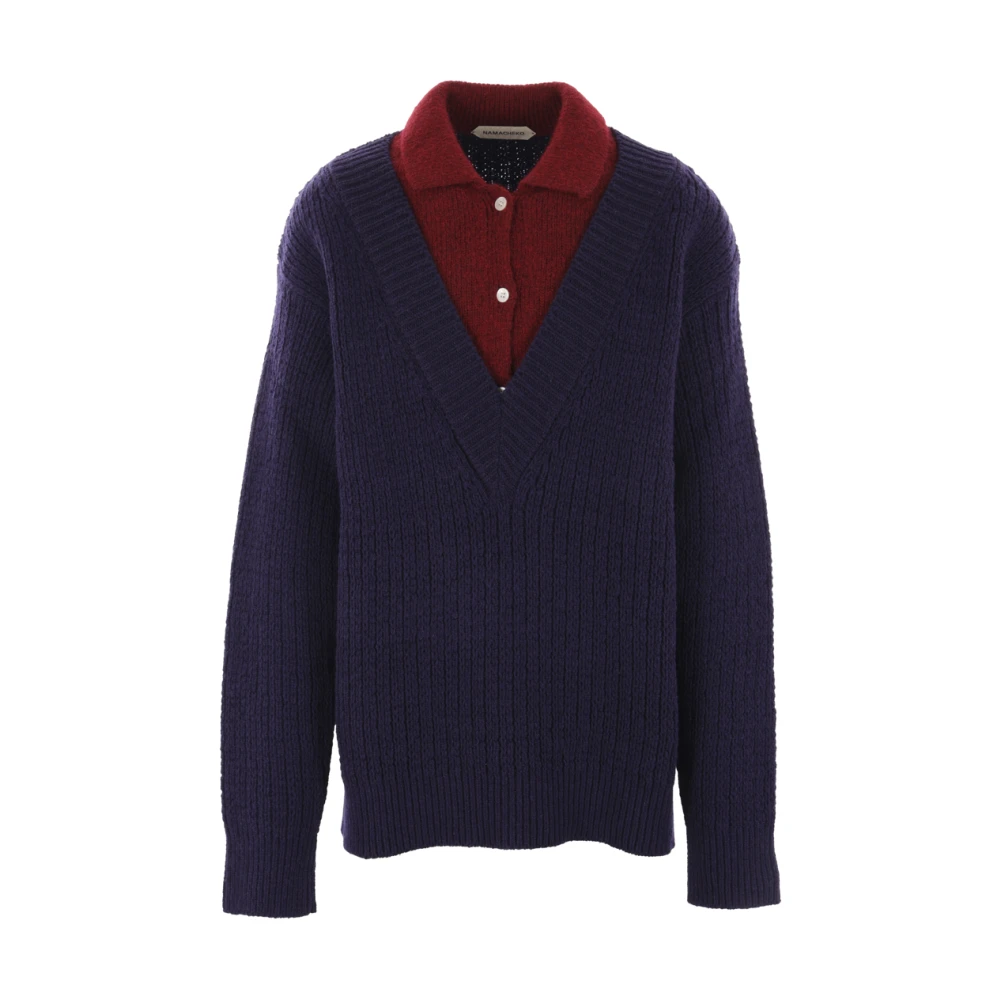 Namacheko Blauwe Wol Mohair Polo Sweater Blue Heren