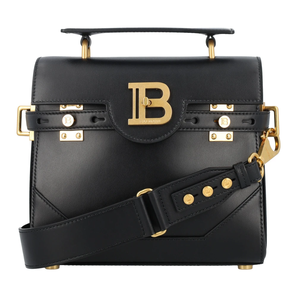 Balmain Zwarte Leren Handtas met Gouden Sluiting Black Dames