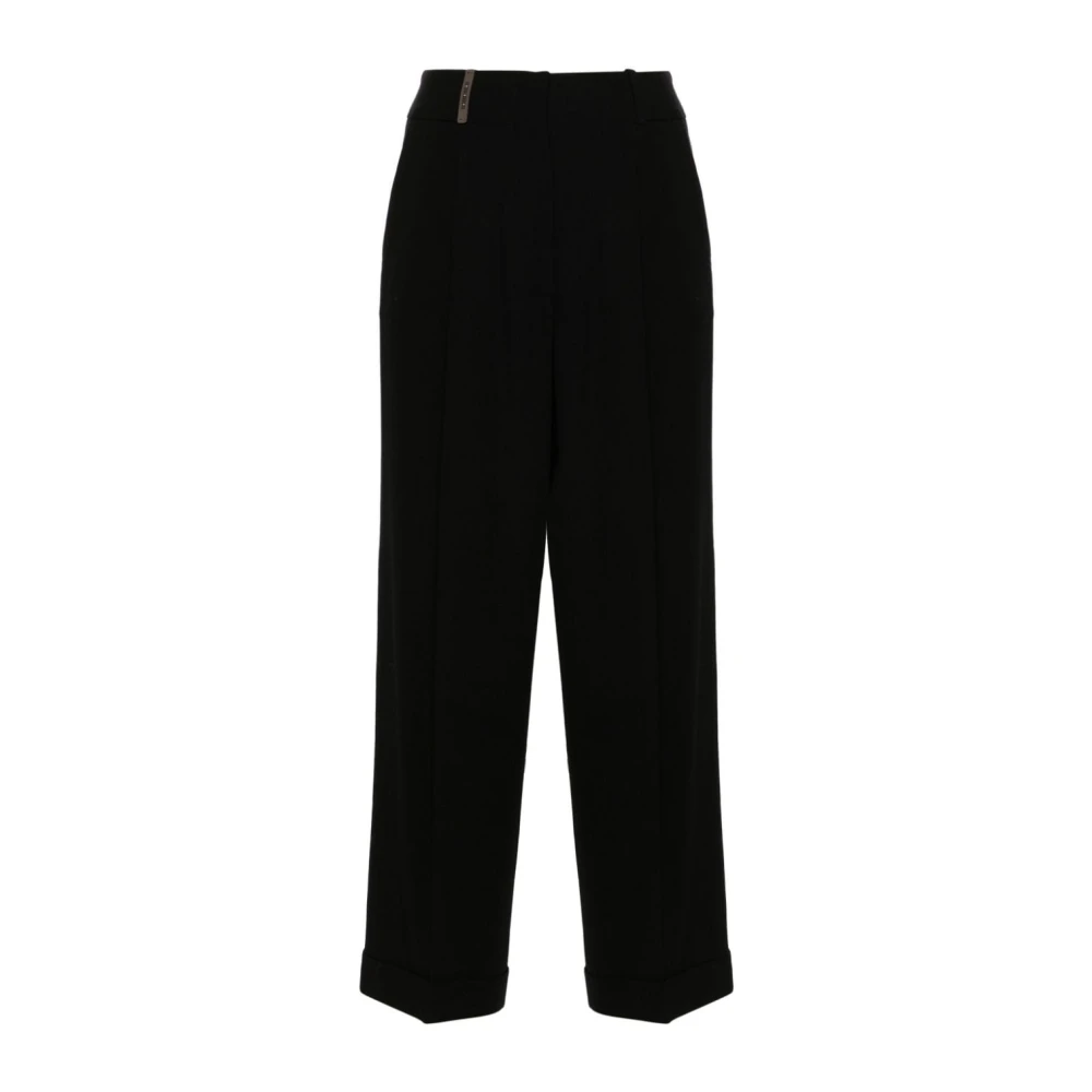 PESERICO Zwarte Rechte Broek Reliëf Afwerking Black Dames