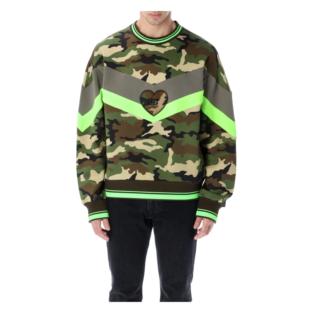Dolce & Gabbana Stijlvolle Camouflage Crewneck Sweatshirt Green Heren