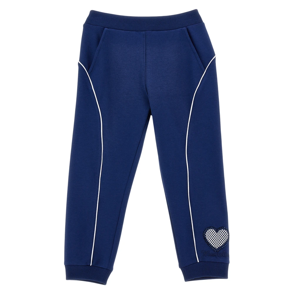 Monnalisa Girls Blue Sweatpants, 4 Y, Contrast Piping Joggers For