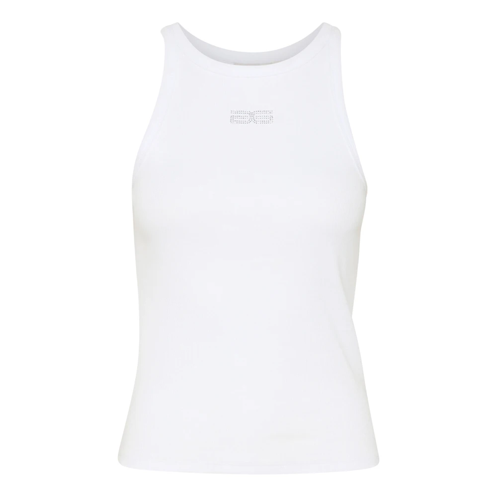 Gestuz Women's White Rhinestone Logo Tank Top - Sleeveless Tops - L - Tops