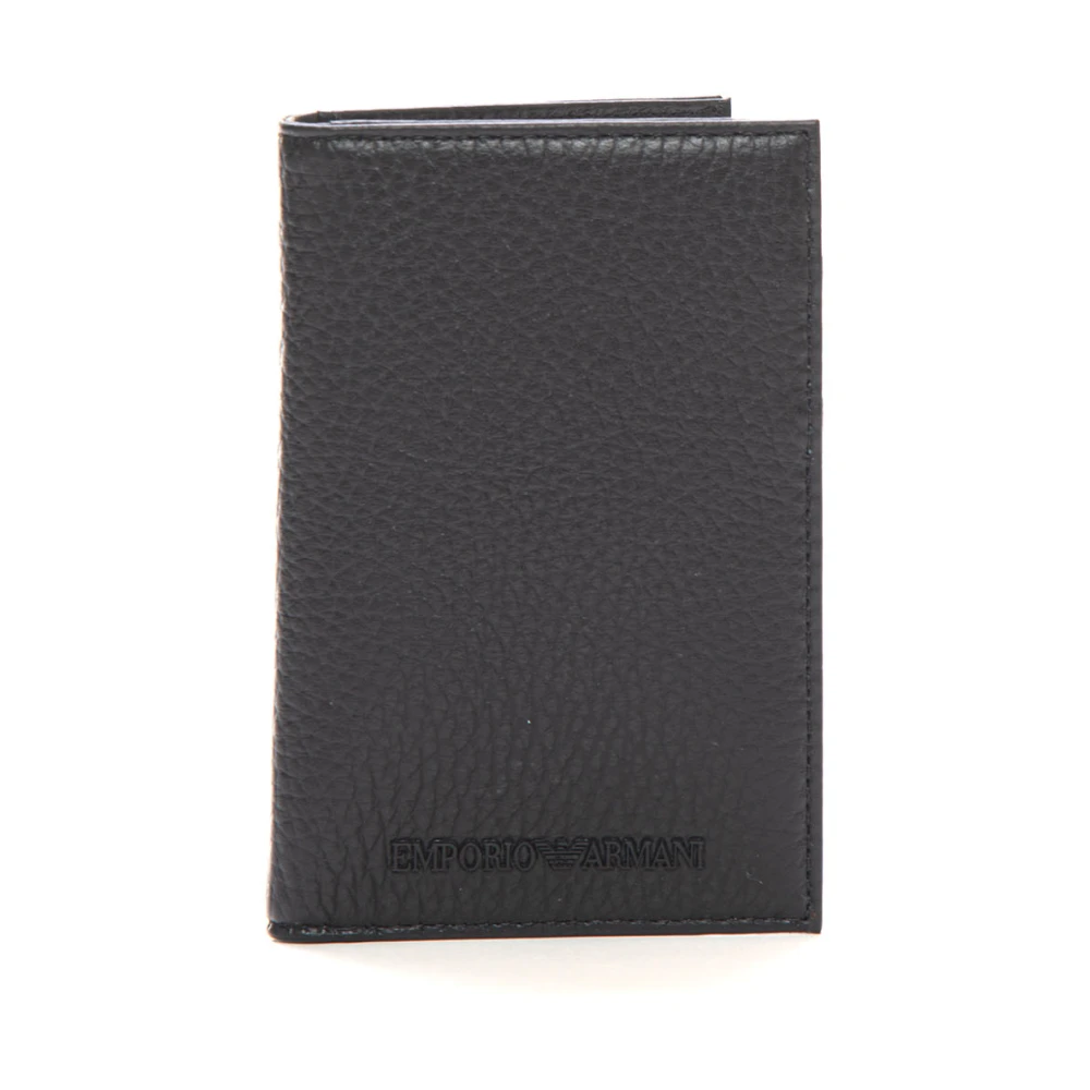 Emporio Armani Hammer Leather Verticale Portemonnee met Kaarthouder Black Heren