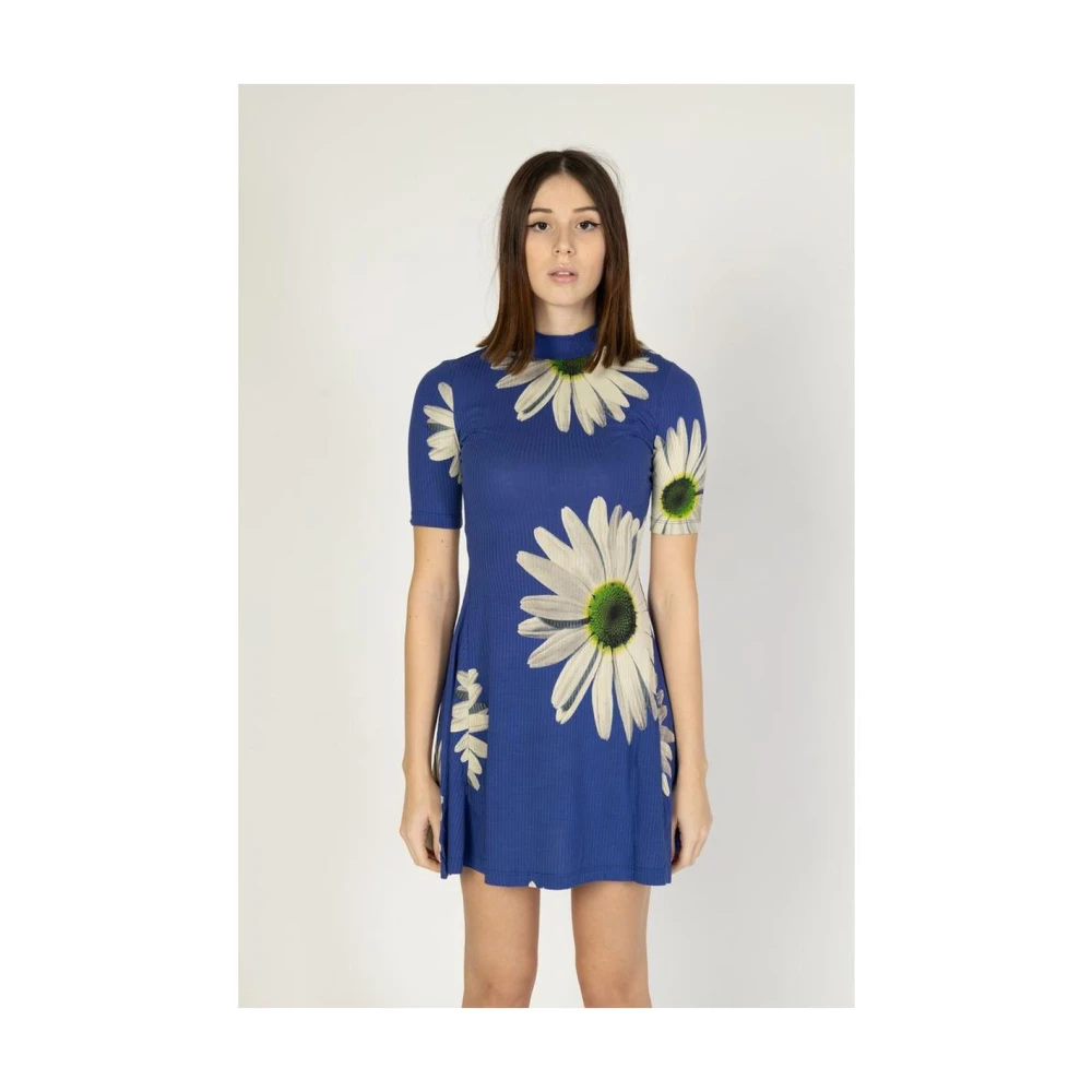 Desigual Blauwe Viscose Midi Jurk met Elastaan Blue Dames