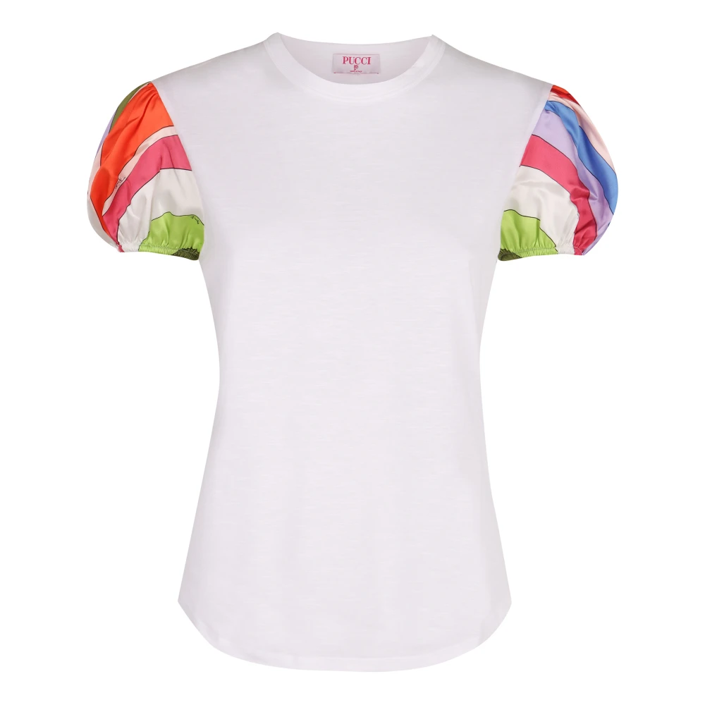 EMILIO PUCCI Gedrukte Mouwen Katoenen T-shirt White Dames