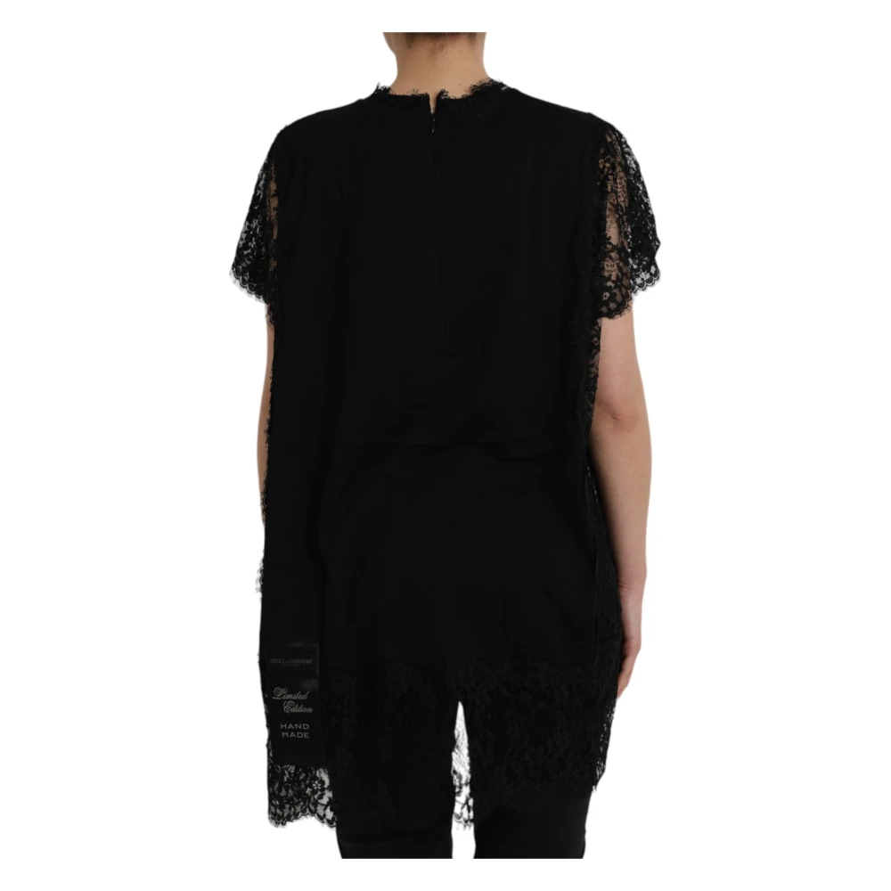 Dolce & Gabbana Zwart kanten T-shirt met Heilig Hart-print Black Dames