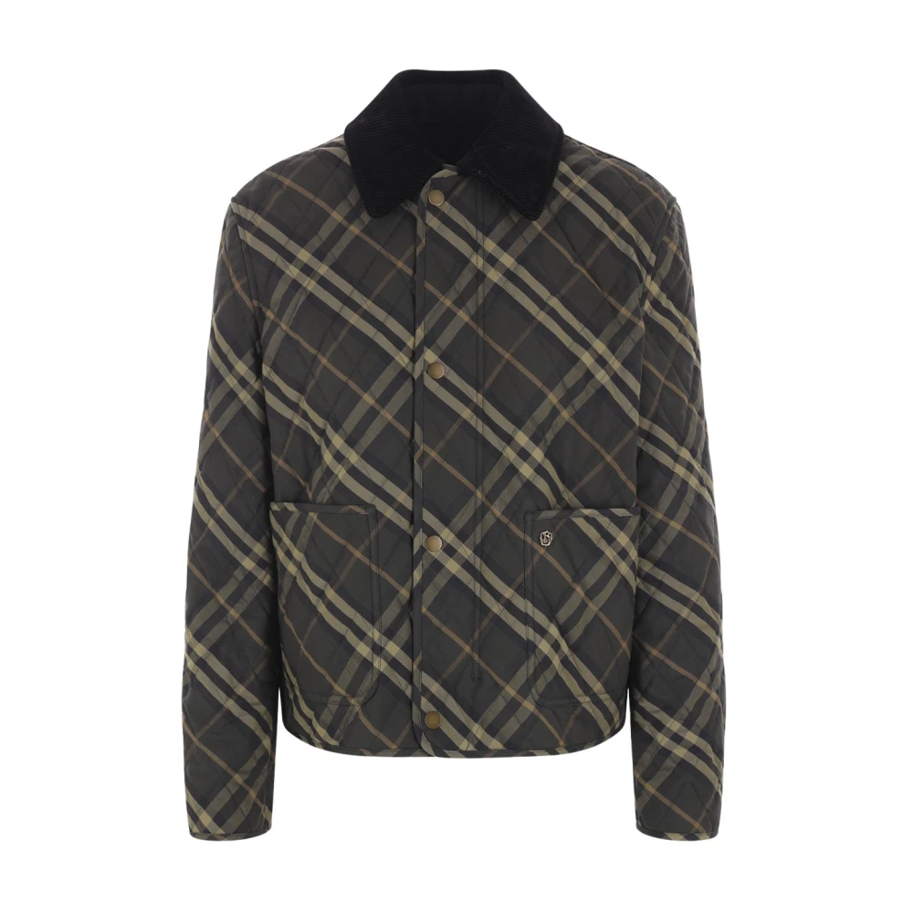 Burberry Gewatteerde Cropped Jas met Ruitpatroon Green Dames
