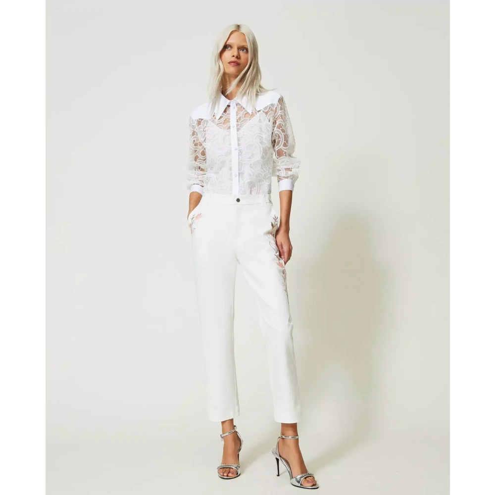 Twinset Bloemenprint Katoenen Broek White Dames