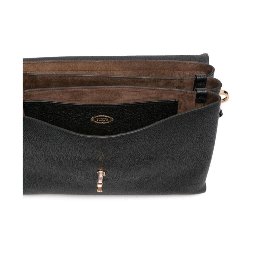 TOD'S Zwarte leren schoudertas met draaislot Black Dames