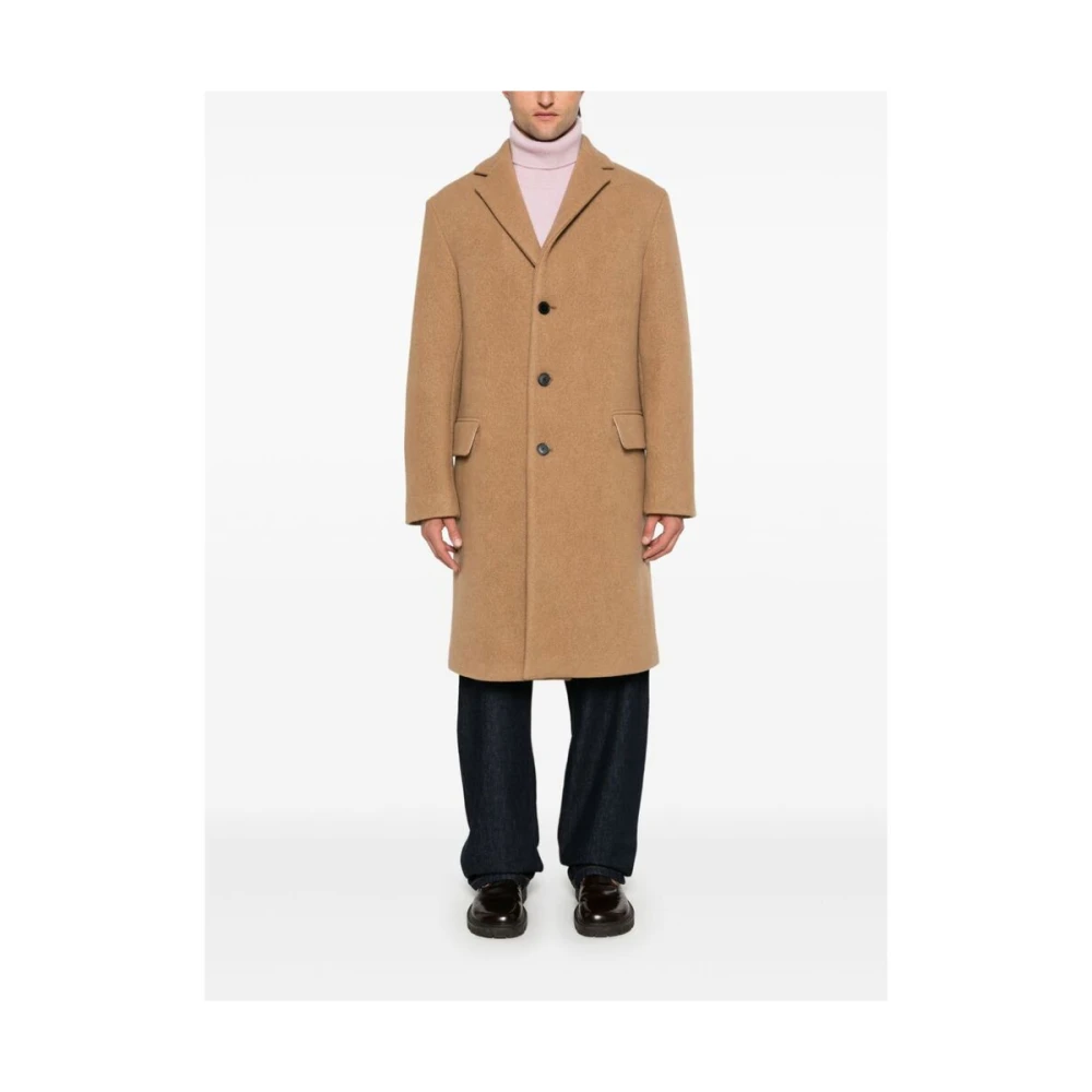Dries Van Noten Beige Wollen Jas met Geborsteld Effect Brown Heren