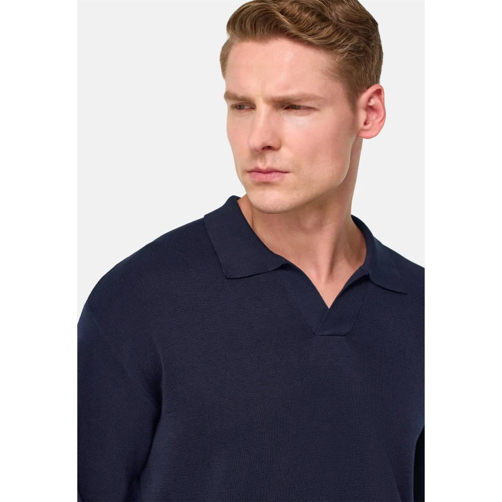Boggi Milano Katoenen en zijden gebreid poloshirt Blue Heren