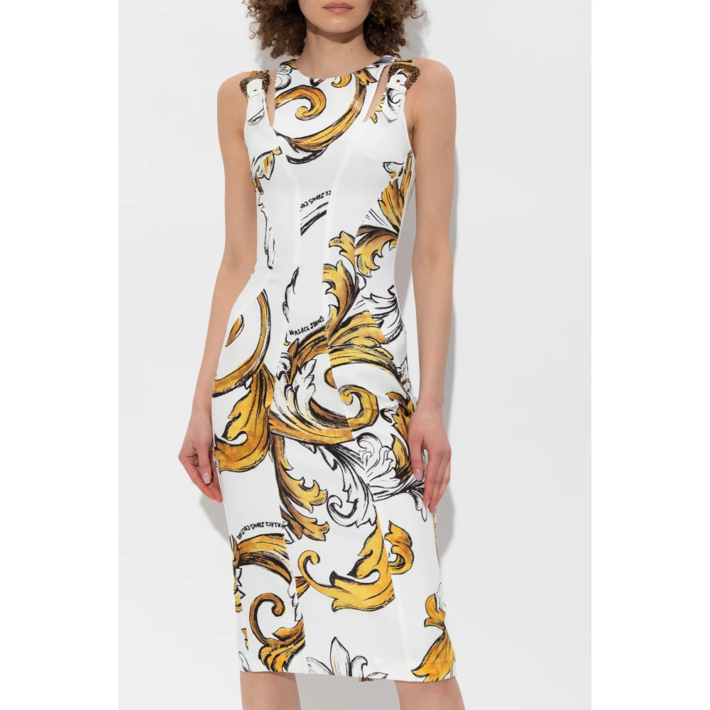 Versace Jeans Couture Jurk met Outline Barocco print White Dames