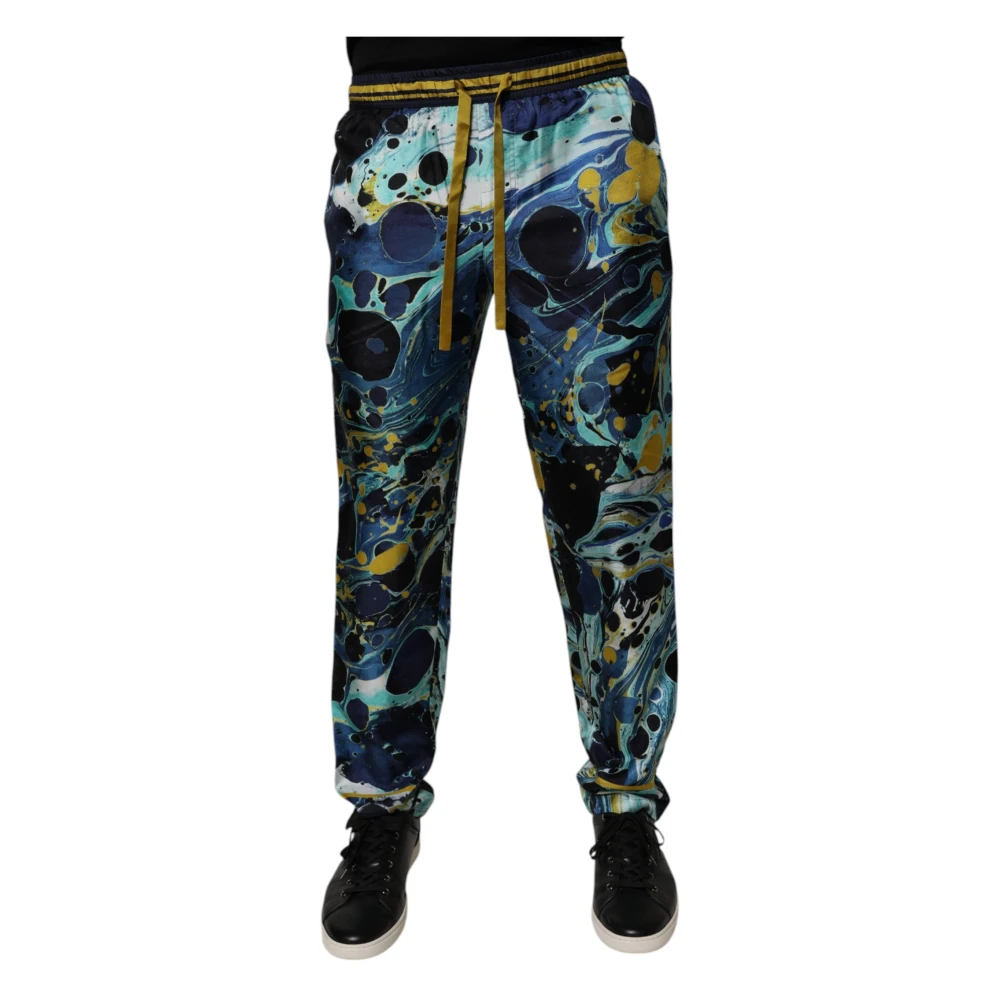 Dolce & Gabbana Men's Multicolor Sweatpants, Xs, Marble Print Silk Jogger Trousers