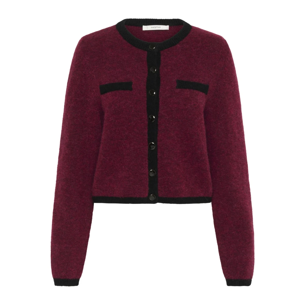 Gestuz Red Contrast Cardigan Blood Melange/Black - Female - Cardigans - L - Knitwear