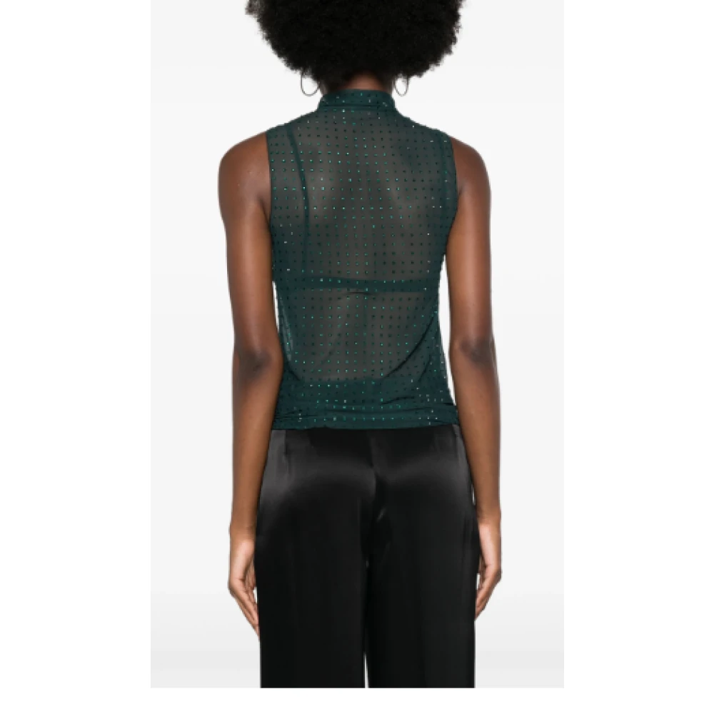 pinko Doorschijnende Mouwloze Top met Strass Green Dames