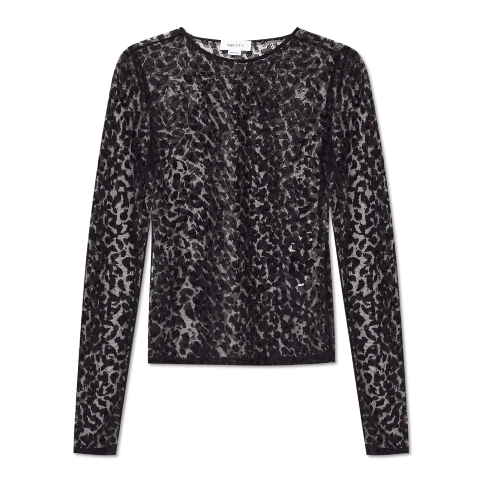 Alexander McQueen Genomskinlig topp Black, Dam