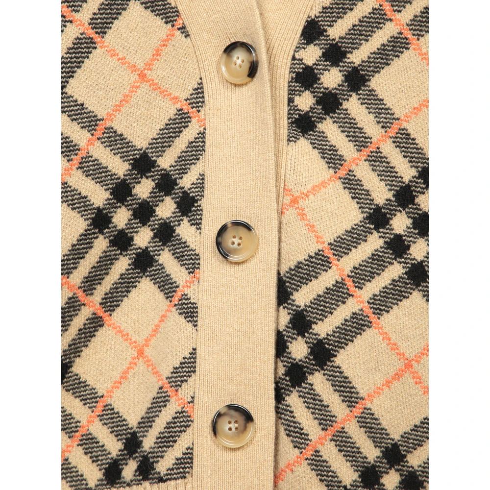 Burberry Beige Check V-Neck Sweater Aw24 Beige Dames