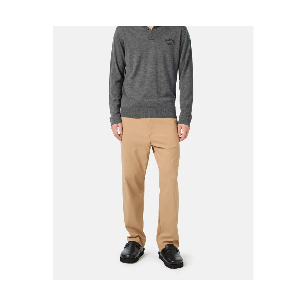 Iceberg Grijze poloshirt met lange mouwen van merinowol met logo Gray Heren