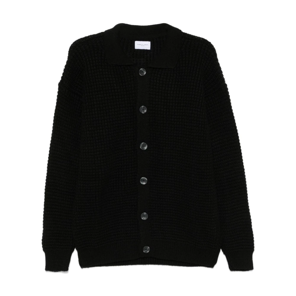 Family First Zwarte Wafel Gebreide Polotrui Black Heren