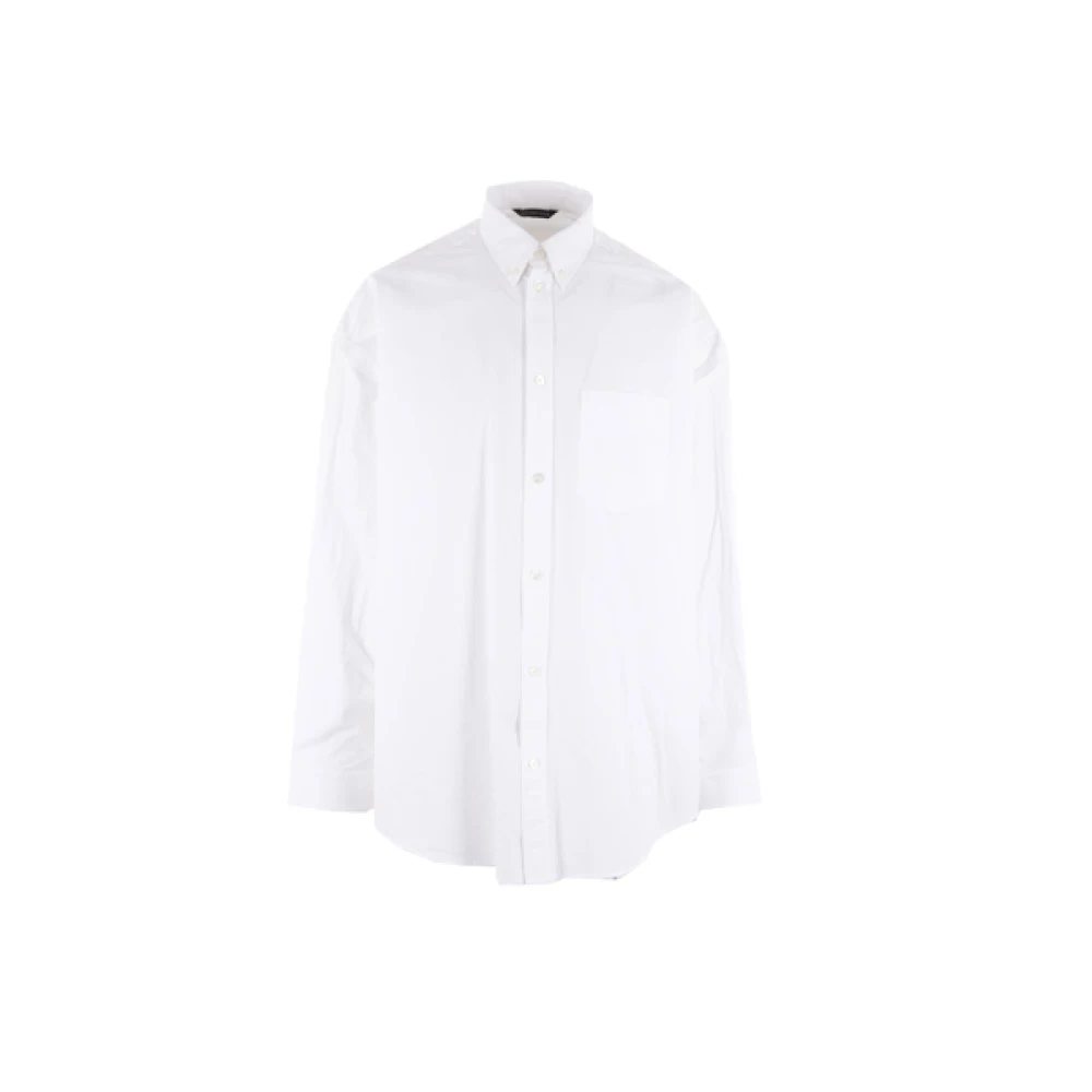 Balenciaga Witte Oversized Katoenen Poplin Shirt met Logo Print White Heren