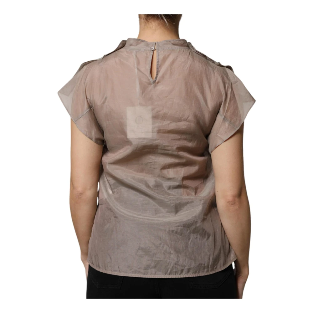 PESERICO Bruine Katoen Zijden Korte Mouw Blouse Brown Dames