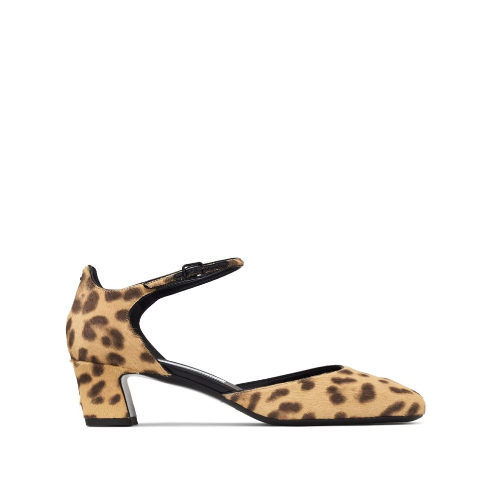 Jimmy Choo Leopardmönster Spänne-Fäst Häl Sandaler Brown, Dam